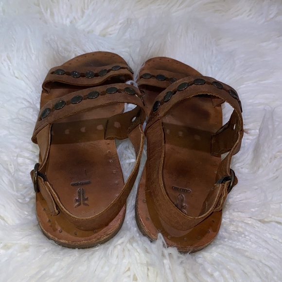 Frye Sandals Womens 6 Ally 2 Band Hammered Stud Sling Leather Brown - Picture 2 of 8